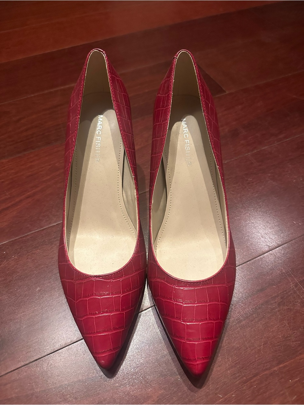 Marc Fisher Red Croc-Embossed Pointed-Toe Pumps